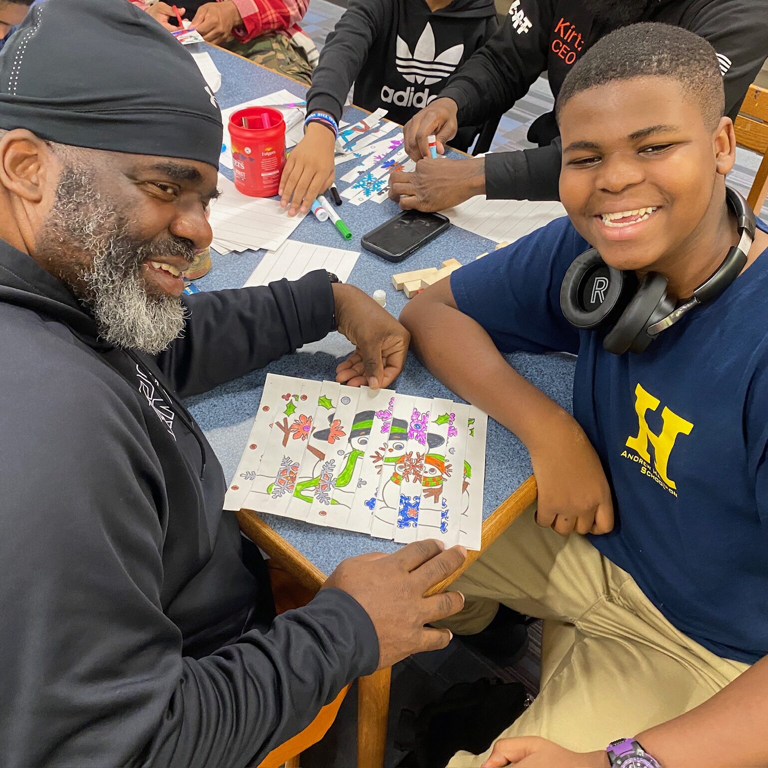 Andrew Hamilton School students father and son Andrew Hamilton School Father and son working together at family night